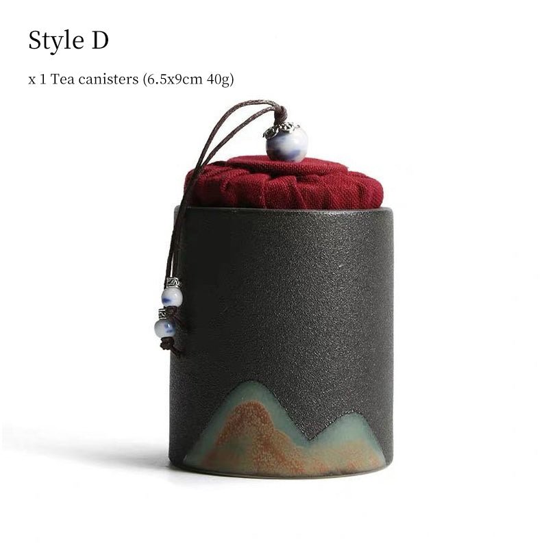 Style D ceramic tea storage canister landscape design