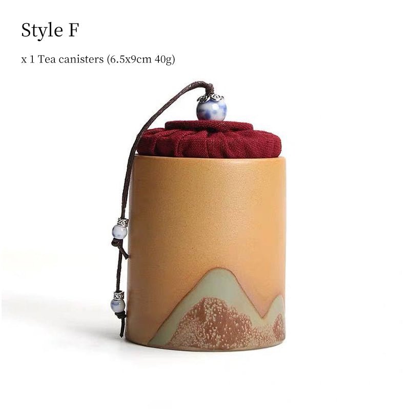 Style F ceramic tea storage canister landscape design