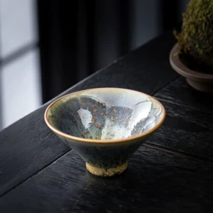 100ml blue glaze Jian Zhan straw hat Chinese tea cup full view