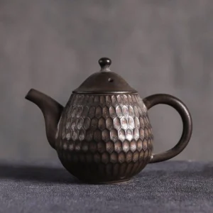 100ml honeycomb textured small gongfu ceramic teapot with infuser front view