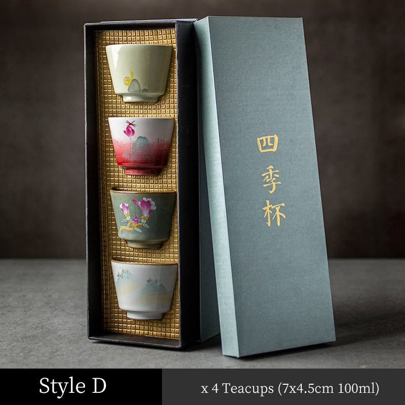 100ml style D mixed pattern ceramic four seasons tea cup set of 4