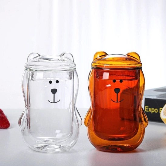 10oz 3D bear double wall glass tea infuser mug main product view