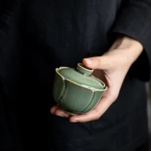 110ml Longquan Celadon petal shaped gaiwan tea cup full product view