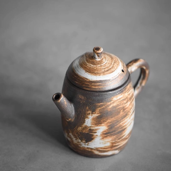 front view of 110ml wabi-sabi ceramic teapot with infuser