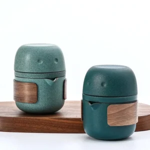 full set view of 115ml portable ceramic travel tea set with carrying case