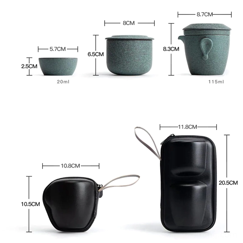 115ml travel tea set closed in protective black EVA carry case