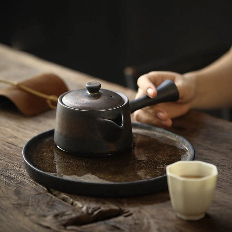 top view of small 120ml kyusu teapot with built in infuser