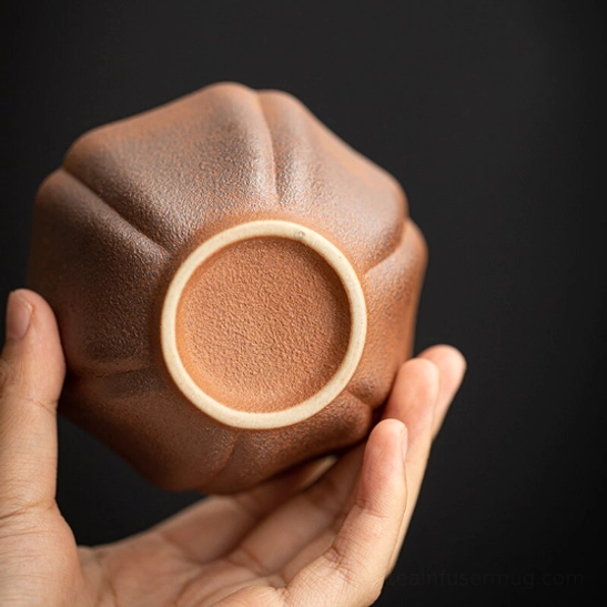 120ml petal shaped japanese clay tea cup standing view
