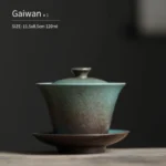 120ml rustic blue green ceramic Chinese gaiwan tea set with lid and saucer