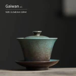 120ml rustic blue green ceramic Chinese gaiwan tea set with lid and saucer