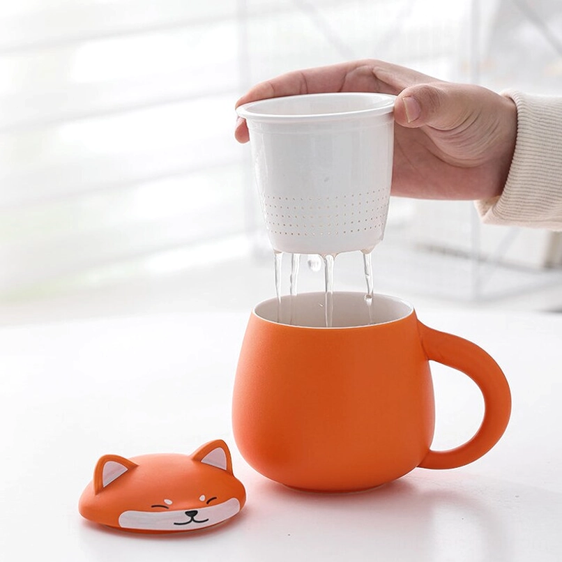 Size reference for 13.5oz Shiba Inu ceramic tea infuser mug