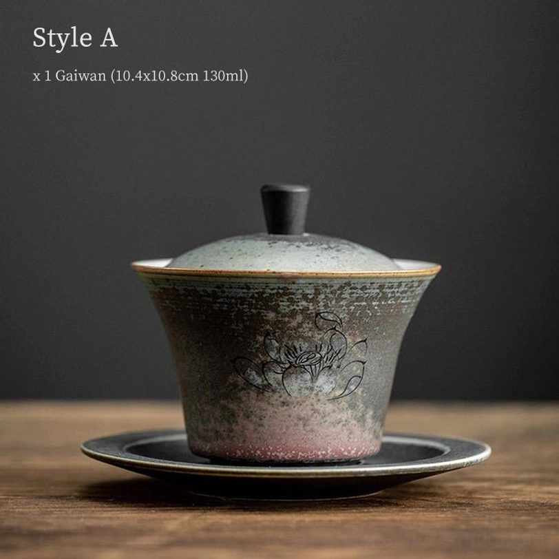 style a 130ml ceramic gaiwan tea cup with traditional motif