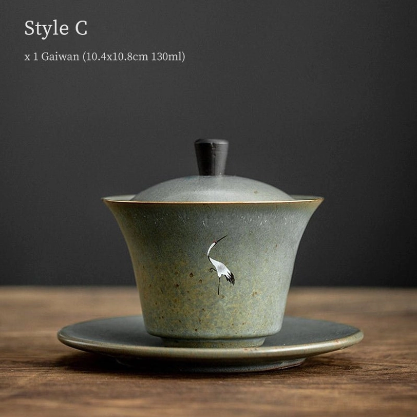 style c 130ml ceramic gaiwan tea cup with lotus motif