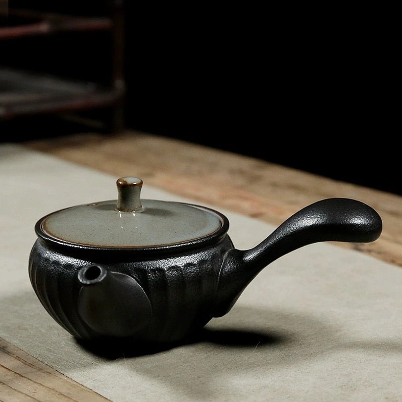 130ml ceramic side handle teapot style c black dark ceramic