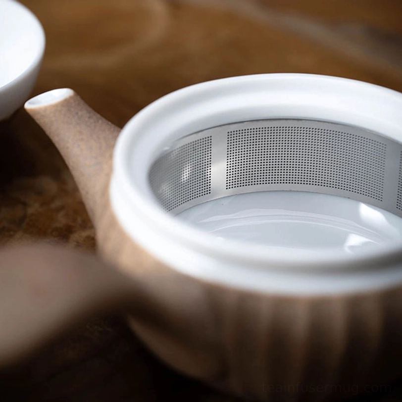 130ml ceramic teapot with infuser showing built-in metal filter
