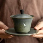 full set 130ml chinese ceramic crane gaiwan tea cup with saucer