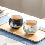 full view of 130ml chinese ceramic mountain gongfu tea cup