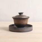 130ml traditional chinese gaiwan tea set with metallic glaze full view
