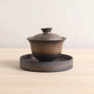 130ml traditional chinese gaiwan tea set with metallic glaze full view