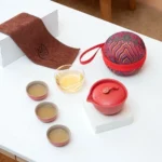 complete 135ml travel gongfu tea set with gaiwan, pitcher and cups laid out