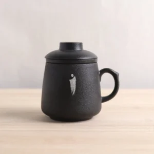 13oz matte black chinese ceramic tea infuser mug style a main view
