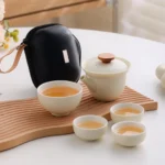 Full 140ml portable ceramic travel tea set with carrying bag