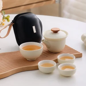 Full 140ml portable ceramic travel tea set with carrying bag