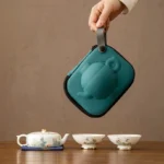 Full 145ml portable travel kung fu tea set with green hard carrying case