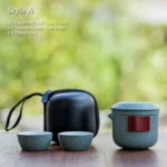 blue-gray style a 150ml ceramic travel tea set with wood accents