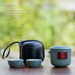 blue-gray style a 150ml ceramic travel tea set with wood accents