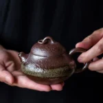 150ml textured brown Chinese ceramic teapot with infuser full product view