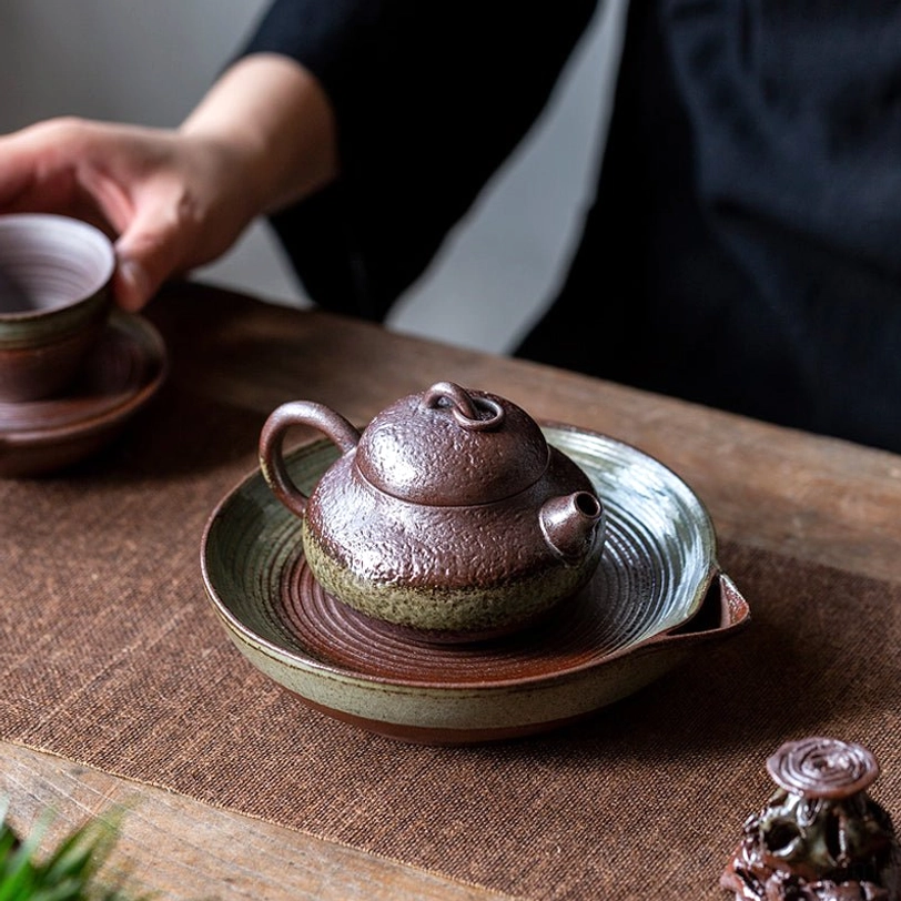 base view of 150ml textured brown Chinese ceramic teapot