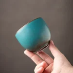 150ml blue-brown Dehua Chinese ceramic tea cup full view