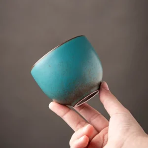150ml blue-brown Dehua Chinese ceramic tea cup full view