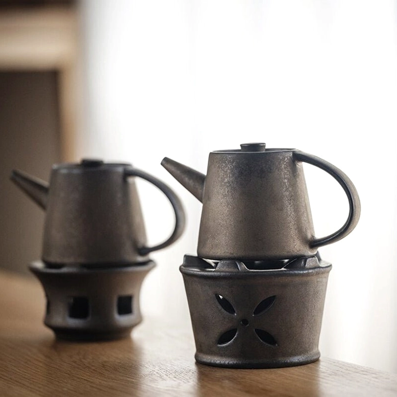 side view 150ml retro dark grey ceramic teapot