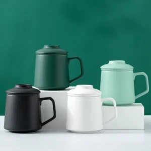 full set 15oz ceramic tea mug with infuser and lid