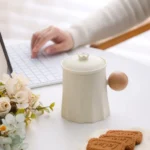 15oz kaolin ceramic tea infuser mug with infuser, lid and wooden handle