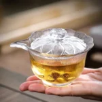 160ml frosted glass gaiwan tea cup with lotus lid side handle main view