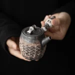 160ml japanese side handle ceramic teapot with textured finish full view