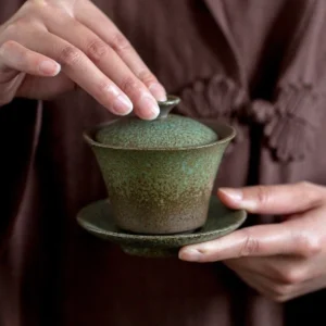 170ml traditional black sancai gaiwan tea cup front view