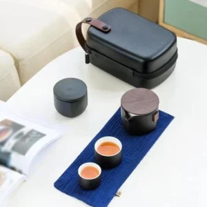 Full 170ml ceramic travel tea set with carrying case, teapot and cups