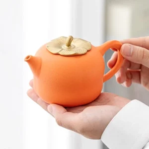 full set 175ml orange persimmon ceramic teapot with infuser on tea tray