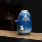 180ml gradient blue ceramic travel tea set full set in travel bag