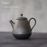 full front view of 180ml iron rust glaze teapot with infuser