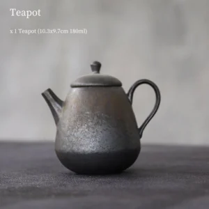 full front view of 180ml iron rust glaze teapot with infuser