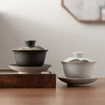 full view of 180ml ceramic landscape gaiwan tea set