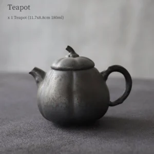 180ml dark gray pumpkin ceramic teapot with built-in infuser full view