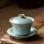 180ml celadon ru yao crackle glaze gaiwan tea cup full view