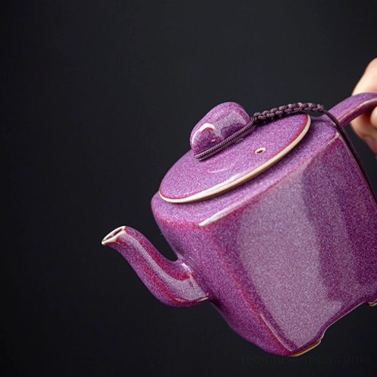 180ml square purple ceramic teapot with infuser full product view