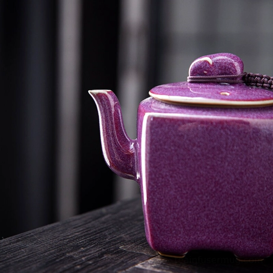 close up of textured purple glaze on 180ml square teapot